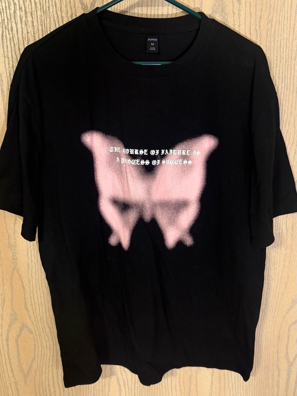 ROMWE Black Tee with Pink Blurred Butterfly Graphic